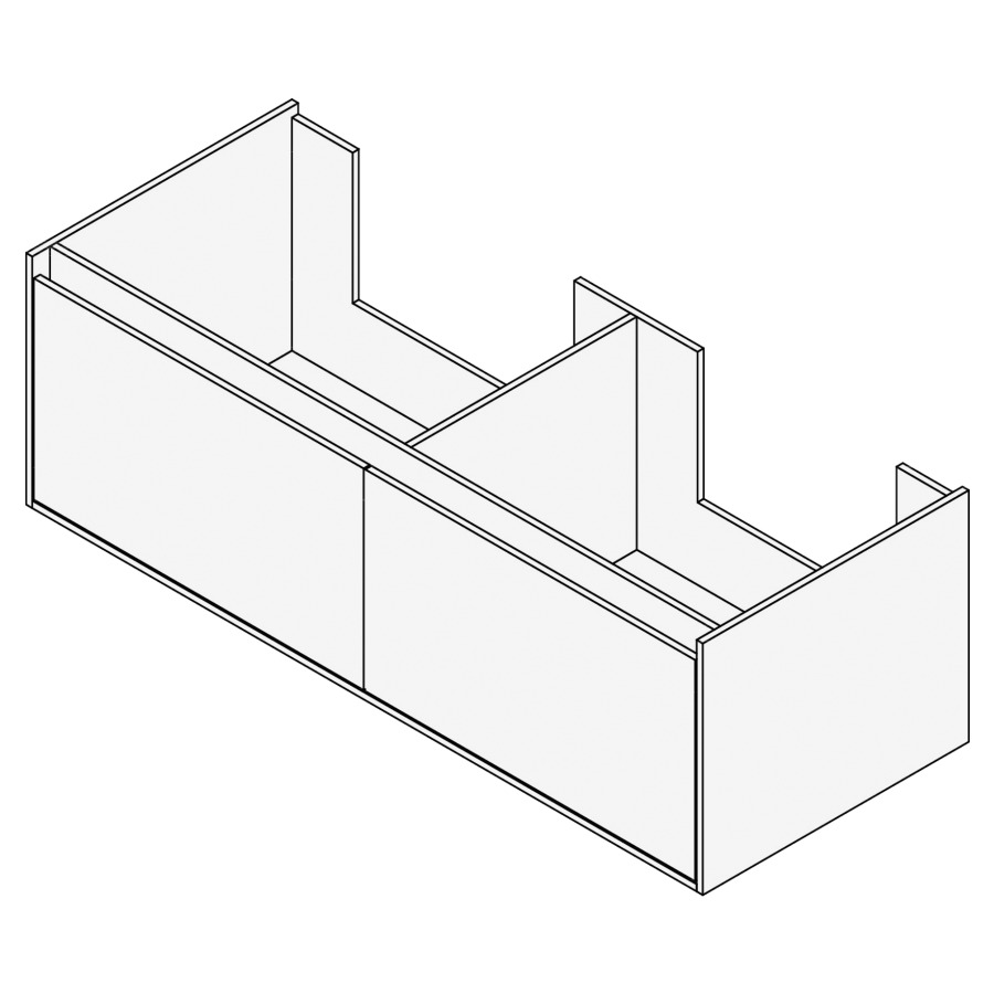 Élément inférieur GROOVE
130 x 40 x 45-55 cm
2 élément à 1 tiroir
Legrabox noir, pour 2 lavabos