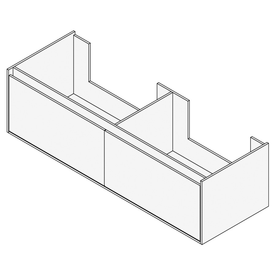 Élément inférieur GROOVE
150 x 40 x 45-55 cm
2 élément à 1 tiroir
Legrabox noir, pour 2 lavabos