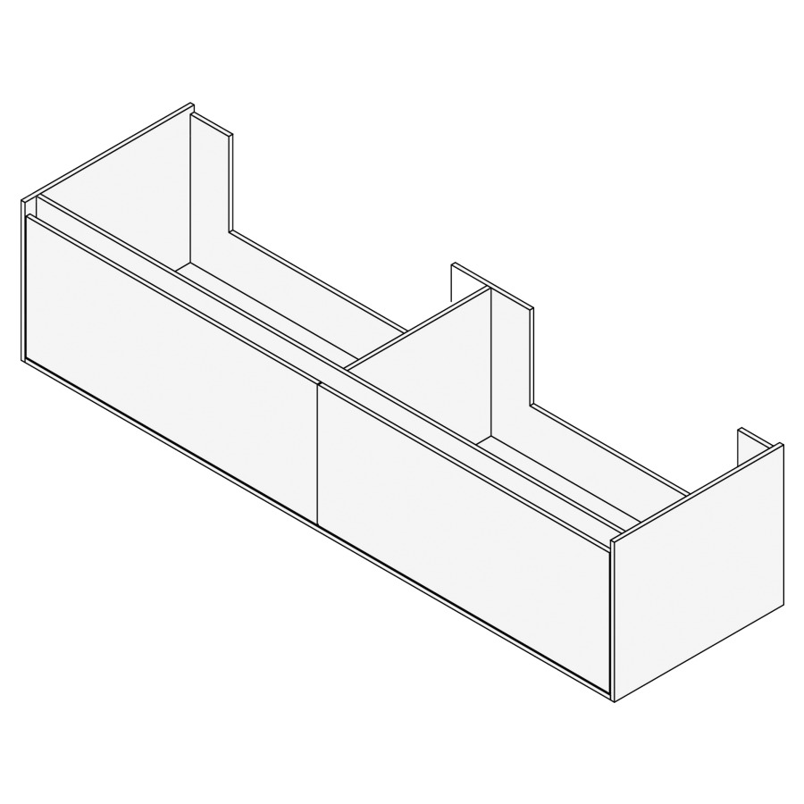 Élément inférieur GROOVE
180 x 40 x 45-55 cm
2 élément à 1 tiroir
Legrabox noir, pour 2 lavabos