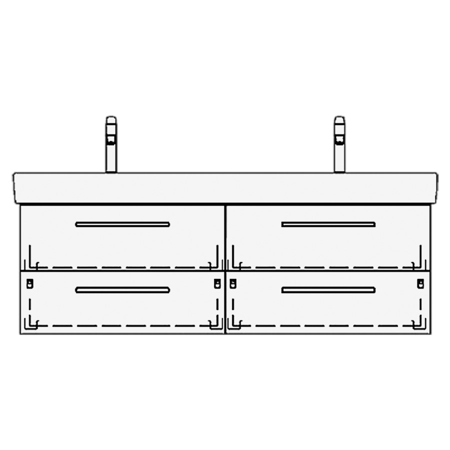 Élément inférieur PRO S TORO
126,0 x 46,0 x 44,0 cm
pour lavabo double Pro S
130 cm, 2 éléments à chacune
2 tiroirs