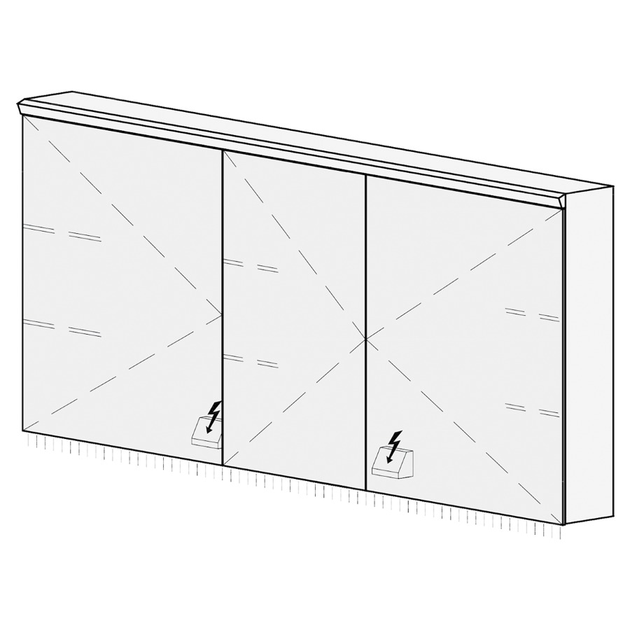 Armoire de toilette Procasa
Cinque S AP
150,4 x 71,5 x 14,8 cm
3 portes à double miroir
(60/30/60), chacun 1 prise
double à gauche et à droite en
bas opposé des charnières
éclairage LED 4000 K, IP24