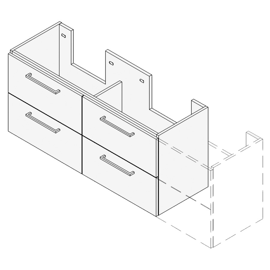 Élément inférieur TORO
VARIABEL, Largeur x Profondeur
x Hauteur fixé selon le lavabo
pour lavabo 131-150 cm
2 éléments à chacun 2 tiroirs
FABRICANT NUMÉRO D'ARTICLE DU
LAVABO À INDIQUER LORS DE LA
COMMANDE