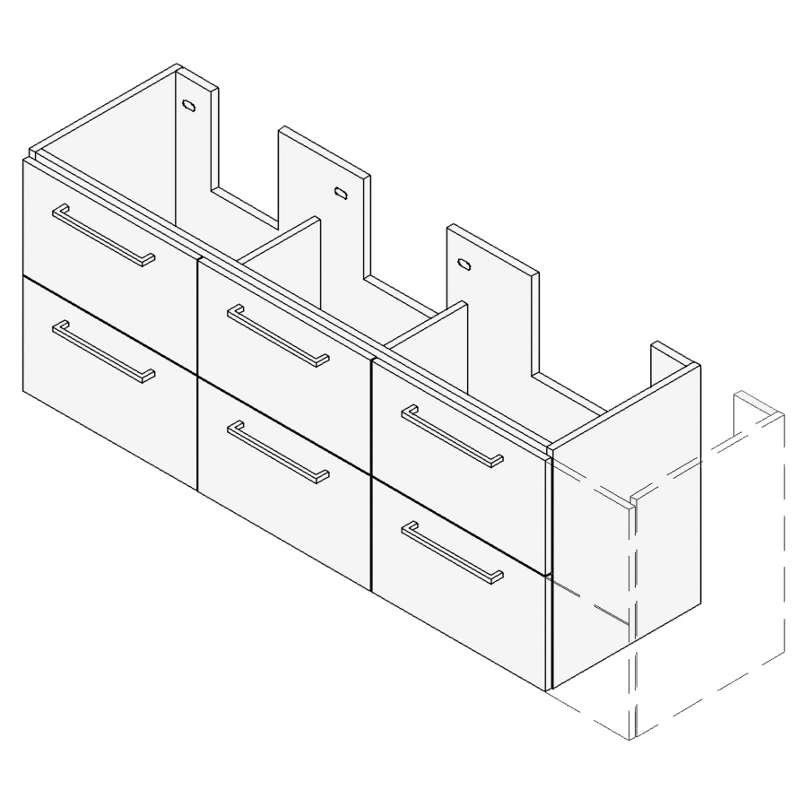 Élément inférieur TORO
VARIABEL, Largeur x Profondeur
x Hauteur fixé selon le lavabo
pour lavabo 181-220 cm
3 éléments à chacun 2 tiroirs
FABRICANT NUMÉRO D'ARTICLE DU
LAVABO À INDIQUER LORS DE LA
COMMANDE