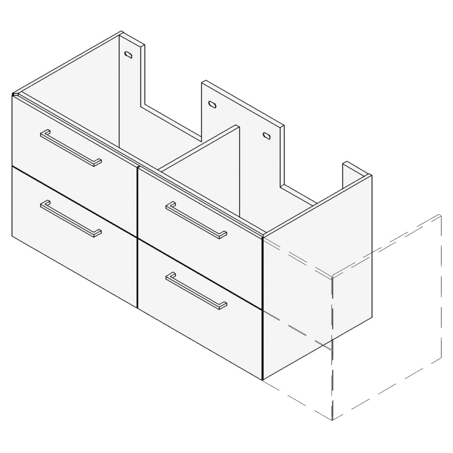 Élément inférieur RANA
VARIABEL, Largeur x Profondeur
x Hauteur fixé selon le lavabo
pour lavabo 131-150 cm
2 éléments à chacun 2 tiroirs
FABRICANT NUMÉRO D'ARTICLE DU
LAVABO À INDIQUER LORS DE LA
COMMANDE