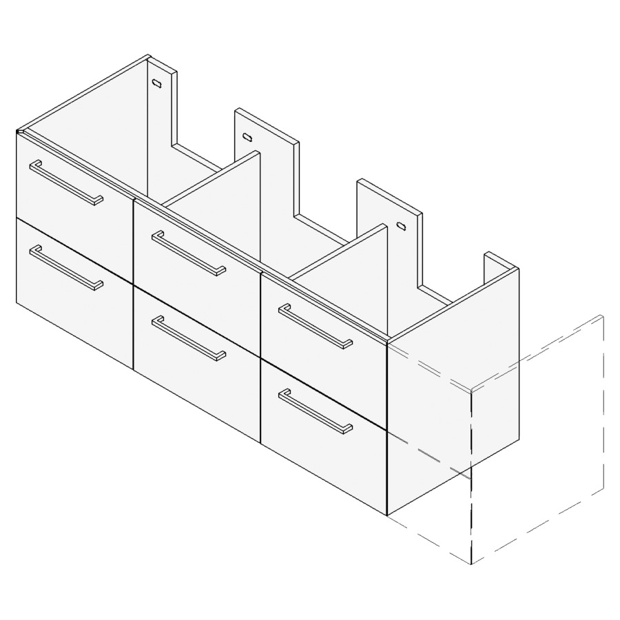 Élément inférieur RANA
VARIABEL, Largeur x Profondeur
x Hauteur fixé selon le lavabo
pour lavabo 181-220 cm
3 éléments à chacun 2 tiroirs
FABRICANT NUMÉRO D'ARTICLE DU
LAVABO À INDIQUER LORS DE LA
COMMANDE