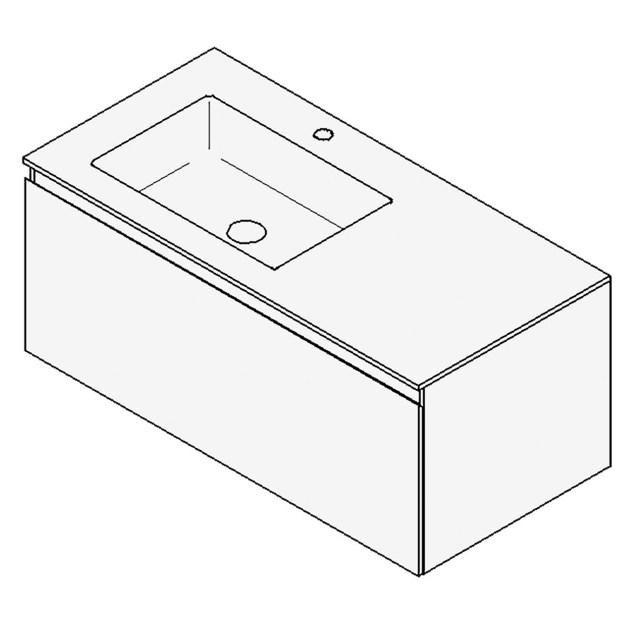 Combinaison de meuble GUFO
100,0 x 45,0 x 55,0 cm
recouvrement matériel minérale
avec élément inférieur
pour lavabo à encastrer Wave/
Corner II à gauche
élément à 1 tiroir