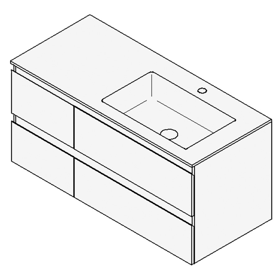 Combinaison de meuble GUFO
100,0 x 50,0 x 47,0 cm
recouvrement matériel minérale
avec élément inférieur
pour lavabo à encastrer Wave/
Corner I à droite
2 éléments à chacun 2 tiroirs
(30/70)
