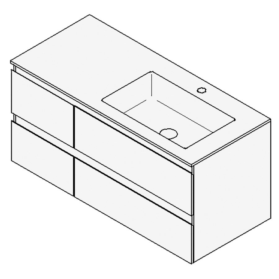Combinaison de meuble GUFO
100,0 x 50,0 x 55,0 cm
recouvrement matériel minérale
avec élément inférieur
pour lavabo à encastrer Wave/
Corner II à droite
2 éléments à chacun 2 tiroirs
(30/70)