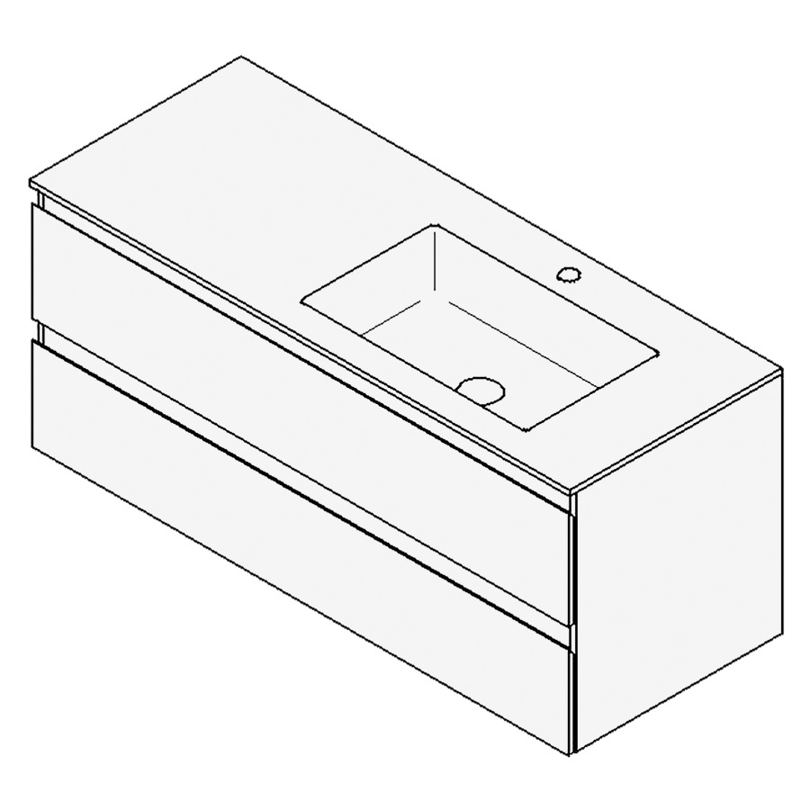 Combinaison de meuble GUFO
120,0 x 50,0 x 47,0 cm
recouvrement matériel minérale
avec élément inférieur
pour lavabo à encastrer Wave/
Corner I à droite
élément à 2 tiroirs