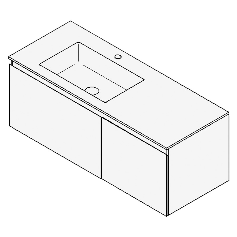 Combinaison de meuble GUFO
120,0 x 45,0 x 47,0 cm
recouvrement matériel minérale
avec élément inférieur
pour lavabo à encastrer Wave/
Corner I à gauche
2 éléments à chacun 1 tiroir
(80/40)
