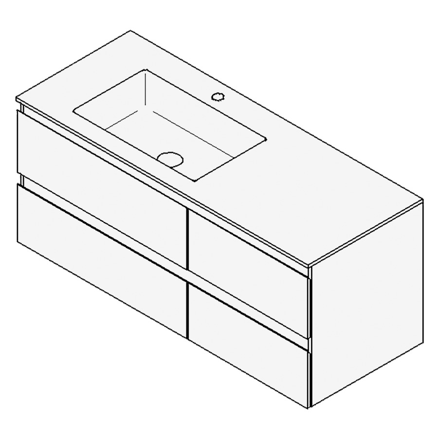 Combinaison de meuble GUFO
120,0 x 50,0 x 55,0 cm
recouvrement matériel minérale
avec élément inférieur
pour lavabo à encastrer Wave/
Corner II à gauche
2 éléments à chacun 2 tiroirs
(80/40)