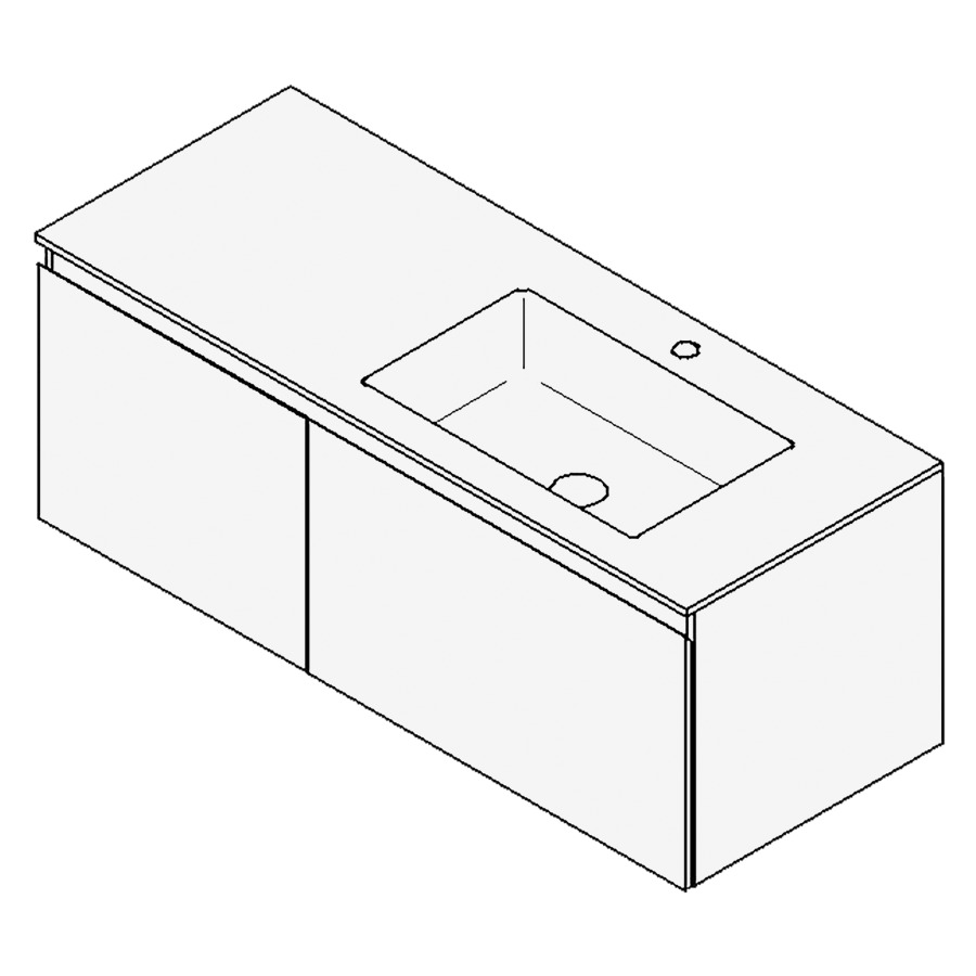 Combinaison de meuble GUFO
120,0 x 45,0 x 47,0 cm
recouvrement matériel minérale
avec élément inférieur
pour lavabo à encastrer Wave/
Corner I à droite
2 éléments à chacun 1 tiroir
(40/80)