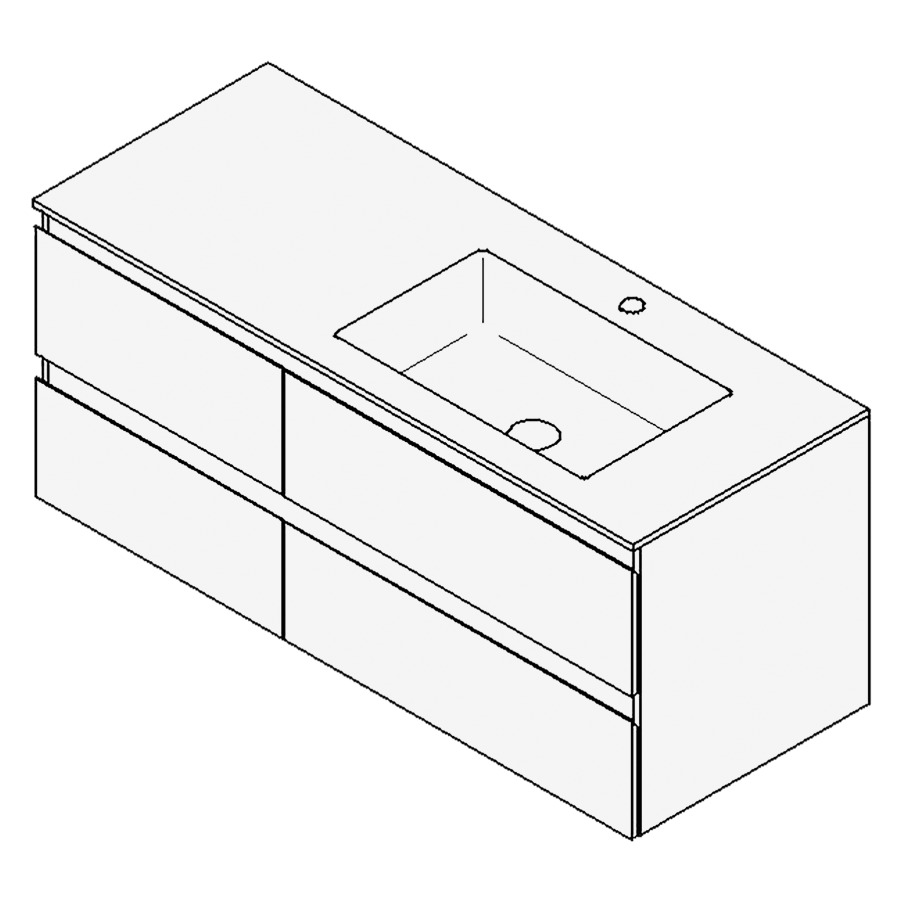 Combinaison de meuble GUFO
120,0 x 50,0 x 55,0 cm
recouvrement matériel minérale
avec élément inférieur
pour lavabo à encastrer Wave/
Corner II à droite
2 éléments à chacun 2 tiroirs
(40/80)
