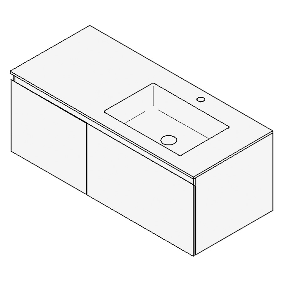 Combinaison de meuble GUFO
120,0 x 45,0 x 55,0 cm
recouvrement matériel minérale
avec élément inférieur
pour lavabo à encastrer Wave/
Corner II à droite
2 éléments à chacun 1 tiroir
(40/80)