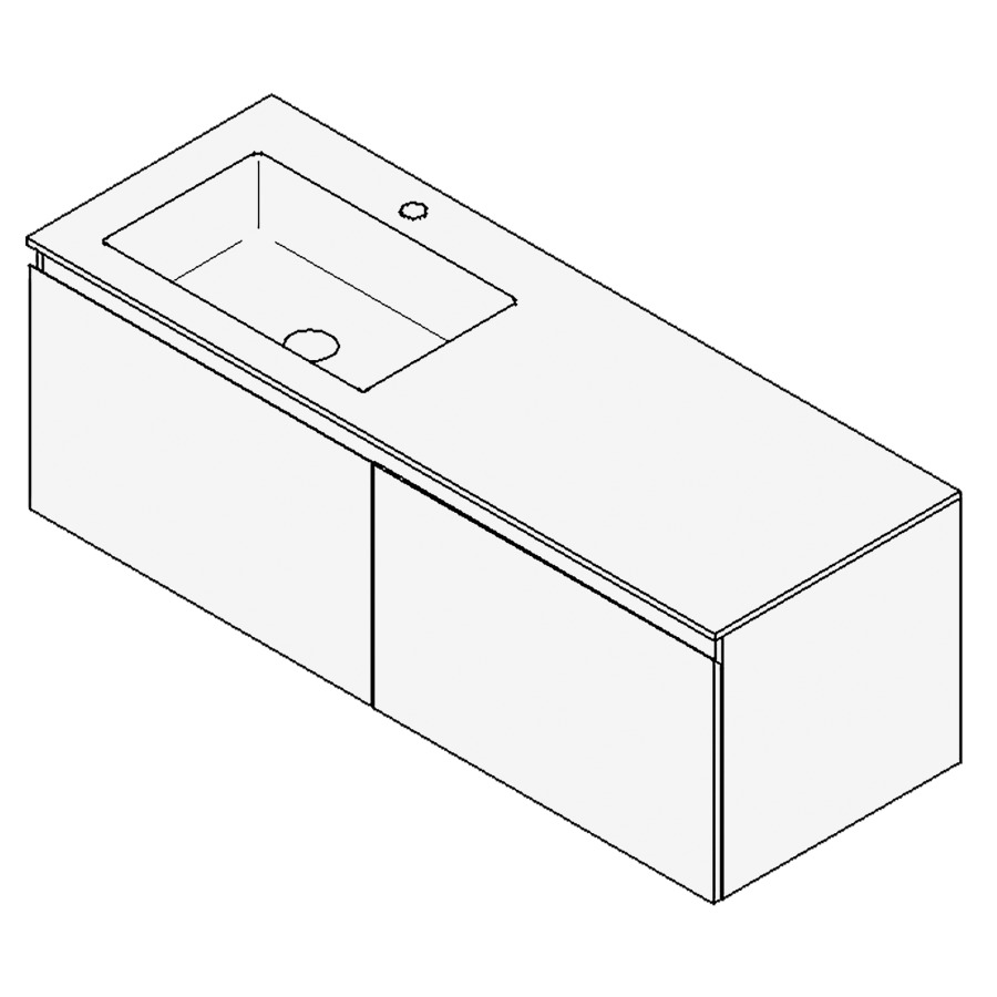 Combinaison de meuble GUFO
130,0 x 45,0 x 47,0 cm
recouvrement matériel minérale
avec élément inférieur
pour lavabo à encastrer Wave/
Corner I à gauche
2 éléments à chacun 1 tiroir