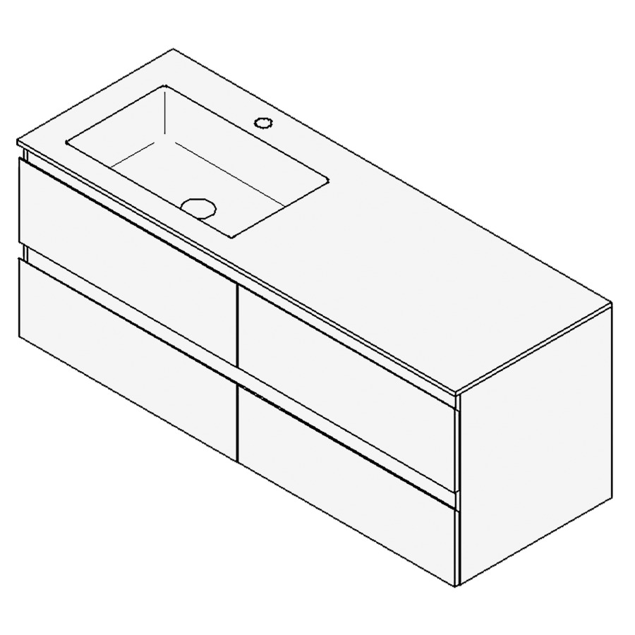 Combinaison de meuble GUFO
130,0 x 50,0 x 47,0 cm
recouvrement matériel minérale
avec élément inférieur
pour lavabo à encastrer Wave/
Corner I à gauche
2 éléments à chacun 2 tiroirs