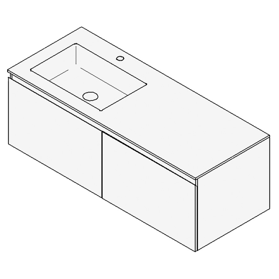 Combinaison de meuble GUFO
130,0 x 45,0 x 55,0 cm
recouvrement matériel minérale
avec élément inférieur
pour lavabo à encastrer Wave/
Corner II à gauche
2 éléments à chacun 1 tiroir