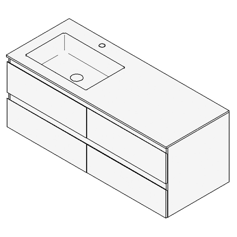 Combinaison de meuble GUFO
130,0 x 50,0 x 55,0 cm
recouvrement matériel minérale
avec élément inférieur
pour lavabo à encastrer Wave/
Corner II à gauche
2 éléments à chacun 2 tiroirs
