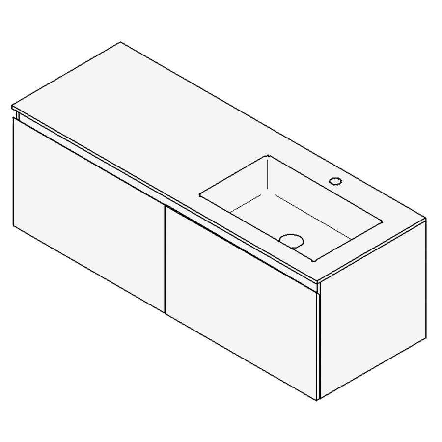 Combinaison de meuble GUFO
130,0 x 45,0 x 47,0 cm
recouvrement matériel minérale
avec élément inférieur
pour lavabo à encastrer Wave/
Corner I à droite
2 éléments à chacun 1 tiroir