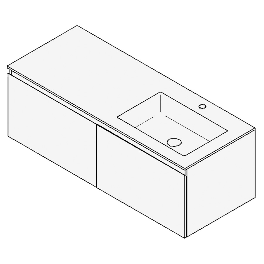 Combinaison de meuble GUFO
130,0 x 45,0 x 55,0 cm
recouvrement matériel minérale
avec élément inférieur
pour lavabo à encastrer Wave/
Corner II à droite
2 éléments à chacun 1 tiroir