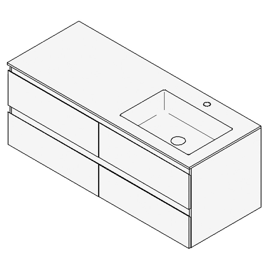 Combinaison de meuble GUFO
130,0 x 50,0 x 55,0 cm
recouvrement matériel minérale
avec élément inférieur
pour lavabo à encastrer Wave/
Corner II à droite
2 éléments à chacun 2 tiroirs