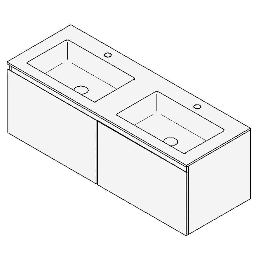 Combinaison de meuble GUFO
130,0 x 45,0 x 47,0 cm
recouvrement matériel minérale
avec élément inférieur
pour 2 lavabos à encastrer
Wave/Corner I
2 éléments à chacun 1 tiroir
