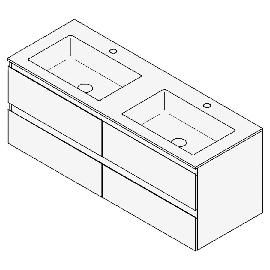Combinaison de meuble GUFO
130,0 x 50,0 x 47,0 cm
recouvrement matériel minérale
avec élément inférieur
pour 2 lavabos à encastrer
Wave/Corner I
2 éléments à chacun 2 tiroirs