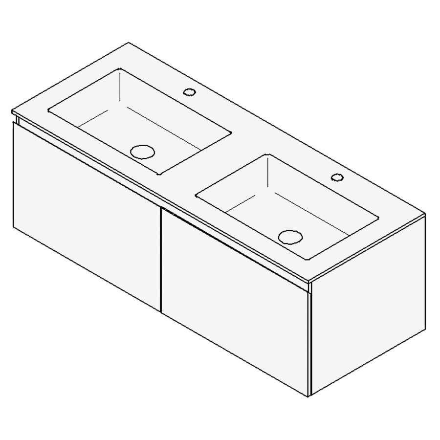 Combinaison de meuble GUFO
130,0 x 45,0 x 55,0 cm
recouvrement matériel minérale
avec élément inférieur
pour 2 lavabos à encastrer
Wave/Corner II
2 éléments à chacun 1 tiroir