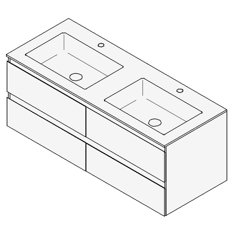Combinaison de meuble GUFO
130,0 x 50,0 x 55,0 cm
recouvrement matériel minérale
avec élément inférieur
pour 2 lavabos à encastrer
Wave/Corner II
2 éléments à chacun 2 tiroirs