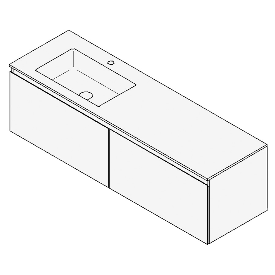 Combinaison de meuble GUFO
150,0 x 45,0 x 47,0 cm
recouvrement matériel minérale
avec élément inférieur
pour lavabo à encastrer Wave/
Corner I à gauche
2 éléments à chacun 1 tiroir