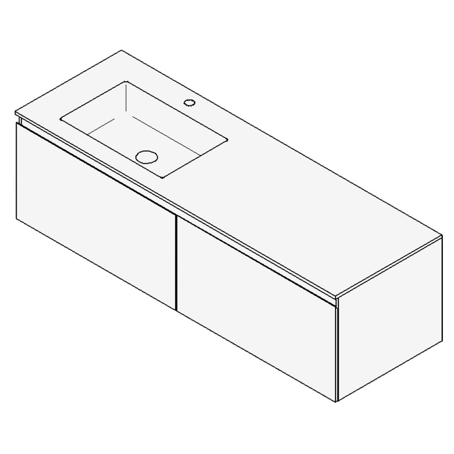 Combinaison de meuble GUFO
150,0 x 45,0 x 55,0 cm
recouvrement matériel minérale
avec élément inférieur
pour lavabo à encastrer Wave/
Corner II à gauche
2 éléments à chacun 1 tiroir