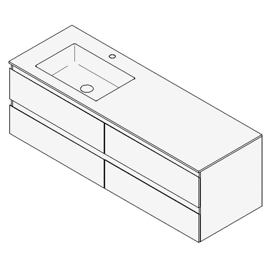 Combinaison de meuble GUFO
150,0 x 50,0 x 55,0 cm
recouvrement matériel minérale
avec élément inférieur
pour lavabo à encastrer Wave/
Corner II à gauche
2 éléments à chacun 2 tiroirs