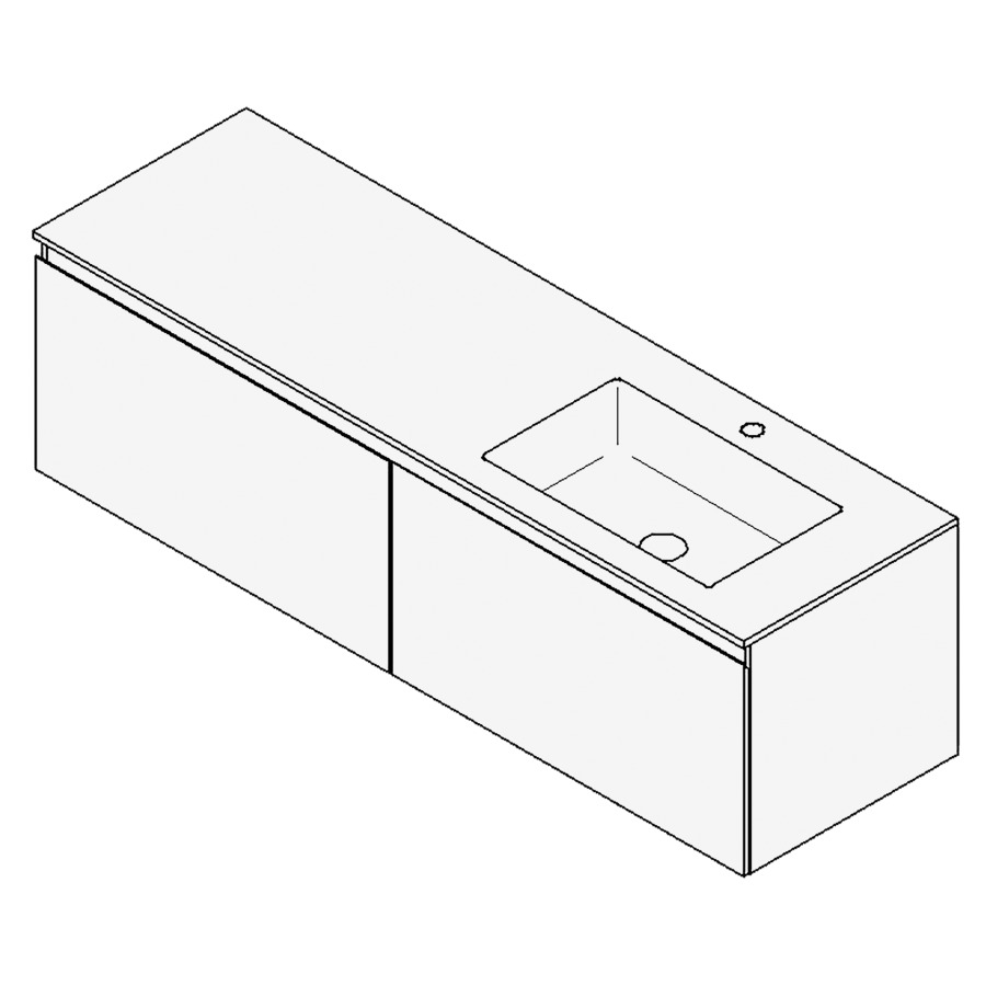 Combinaison de meuble GUFO
150,0 x 45,0 x 47,0 cm
recouvrement matériel minérale
avec élément inférieur
pour lavabo à encastrer Wave/
Corner I à droite
2 éléments à chacun 1 tiroir