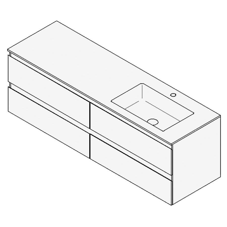 Combinaison de meuble GUFO
150,0 x 50,0 x 47,0 cm
recouvrement matériel minérale
avec élément inférieur
pour lavabo à encastrer Wave/
Corner I à droite
2 éléments à chacun 2 tiroirs