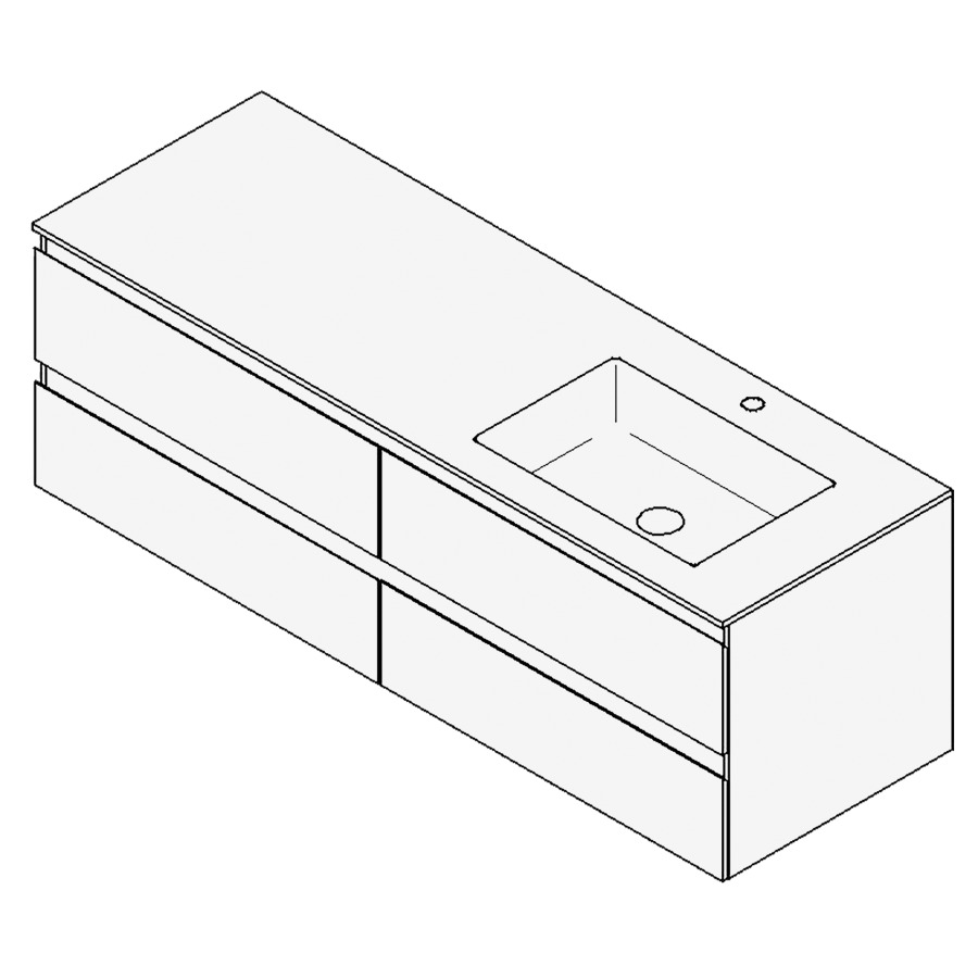 Combinaison de meuble GUFO
150,0 x 50,0 x 55,0 cm
recouvrement matériel minérale
avec élément inférieur
pour lavabo à encastrer Wave/
Corner II à droite
2 éléments à chacun 2 tiroirs