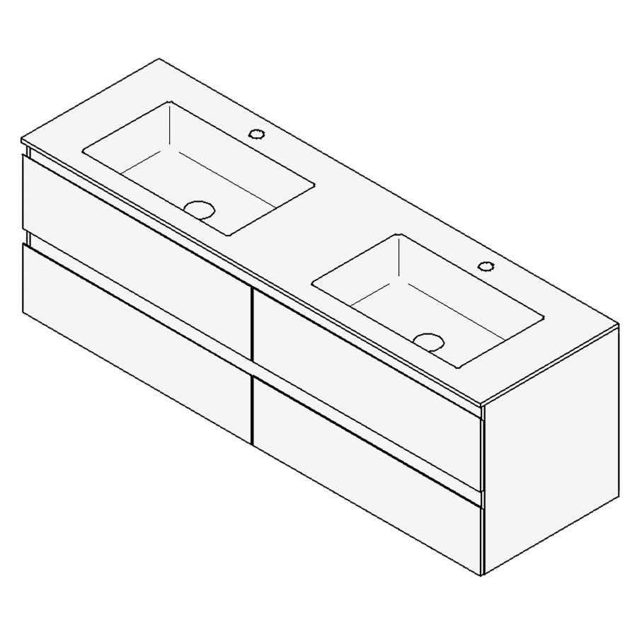 Combinaison de meuble GUFO
150,0 x 50,0 x 47,0 cm
recouvrement matériel minérale
avec élément inférieur
pour 2 lavabos à encastrer
Wave/Corner I
2 éléments à chacun 2 tiroirs