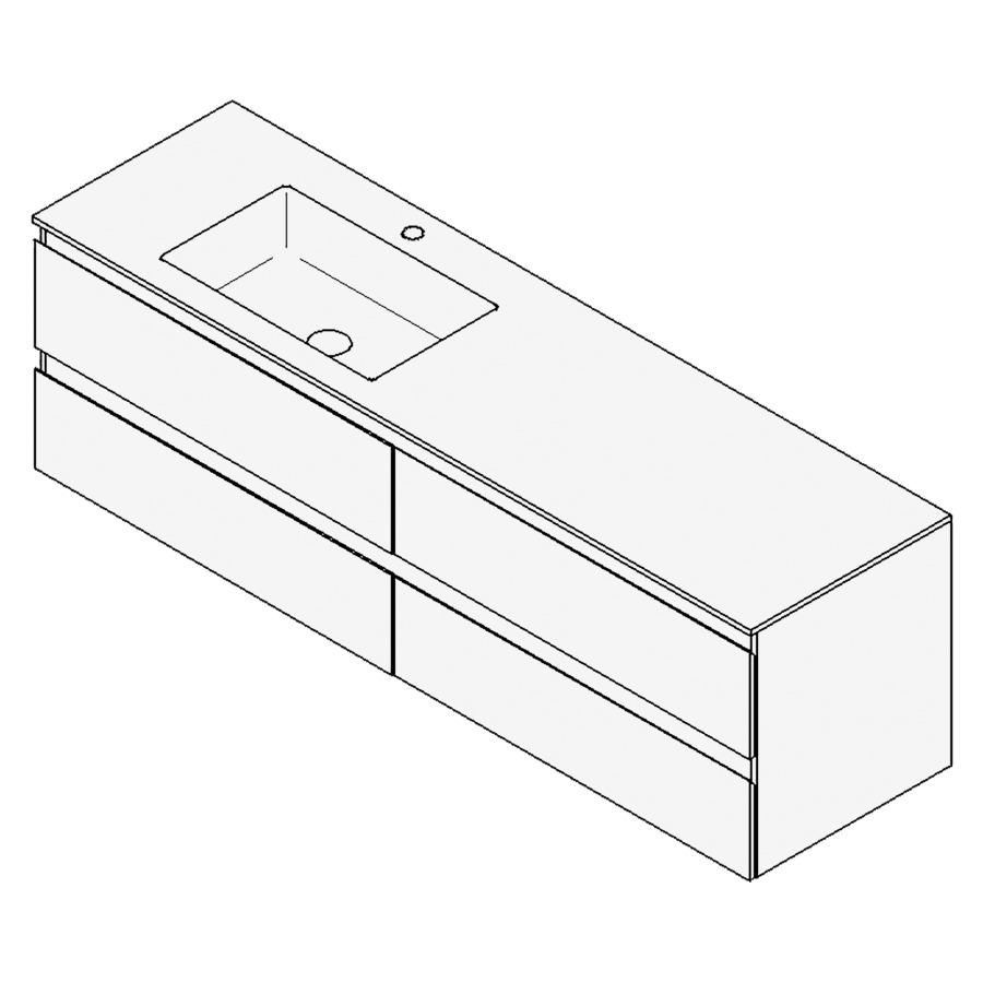 Combinaison de meuble GUFO
160,0 x 50,0 x 47,0 cm
recouvrement matériel minérale
avec élément inférieur
pour lavabo à encastrer Wave/
Corner I à gauche
2 éléments à chacun 2 tiroirs