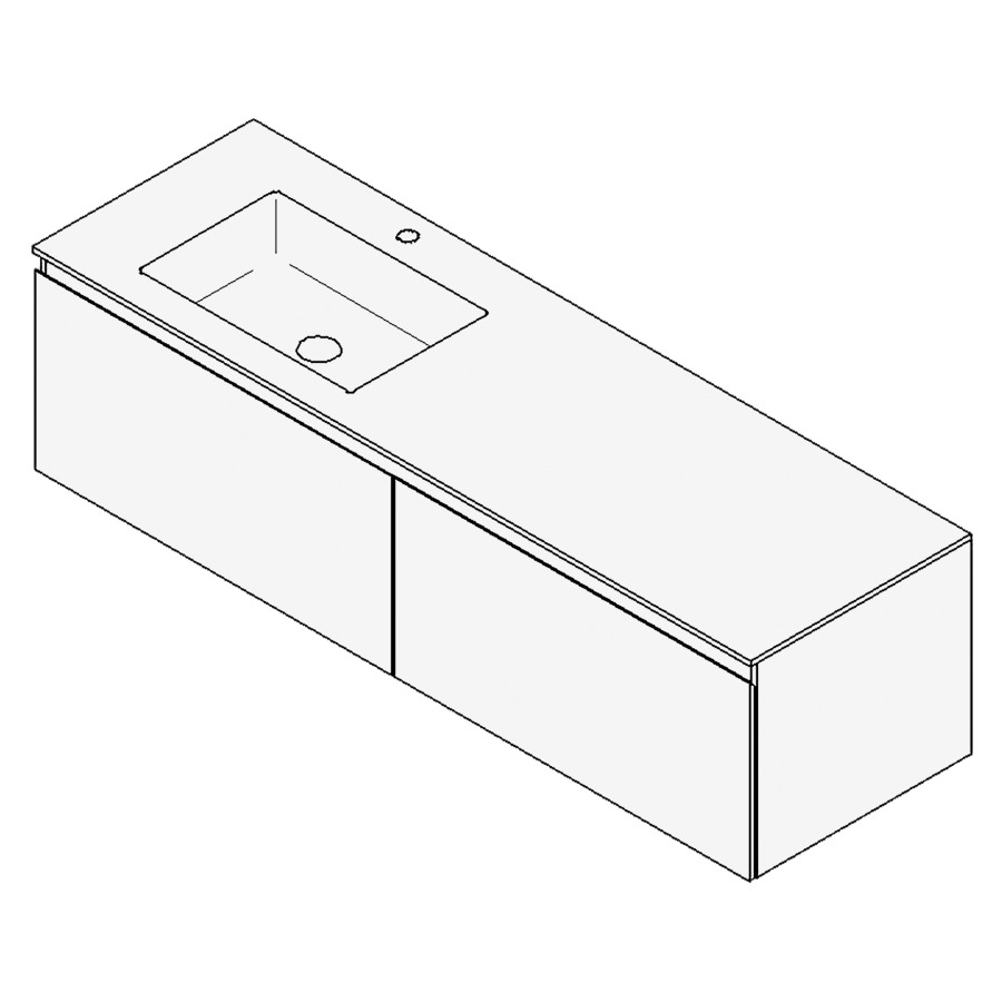 Combinaison de meuble GUFO
160,0 x 45,0 x 55,0 cm
recouvrement matériel minérale
avec élément inférieur
pour lavabo à encastrer Wave/
Corner II à gauche
2 éléments à chacun 1 tiroir