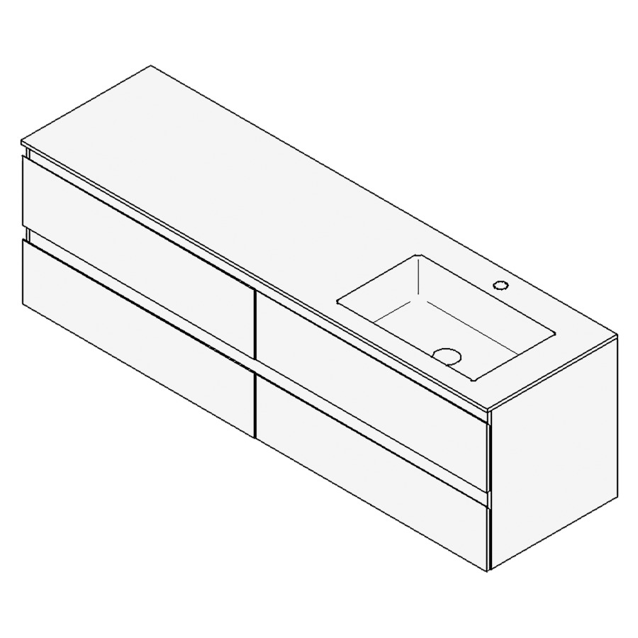 Combinaison de meuble GUFO
160,0 x 50,0 x 47,0 cm
recouvrement matériel minérale
avec élément inférieur
pour lavabo à encastrer Wave/
Corner I à droite
2 éléments à chacun 2 tiroirs