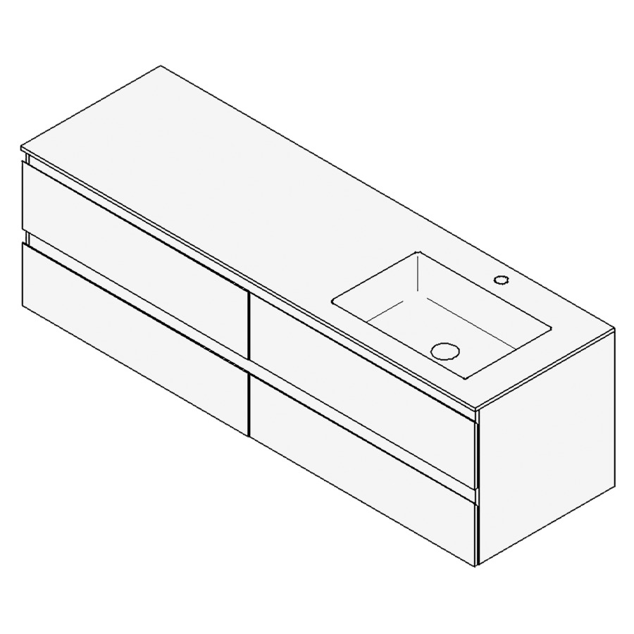 Combinaison de meuble GUFO
160,0 x 50,0 x 55,0 cm
recouvrement matériel minérale
avec élément inférieur
pour lavabo à encastrer Wave/
Corner II à droite
2 éléments à chacun 2 tiroirs