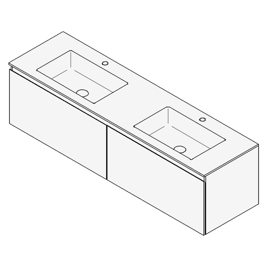 Combinaison de meuble GUFO
160,0 x 45,0 x 47,0 cm
recouvrement matériel minérale
avec élément inférieur
pour 2 lavabos à encastrer
Wave/Corner I
2 éléments à chacun 1 tiroir