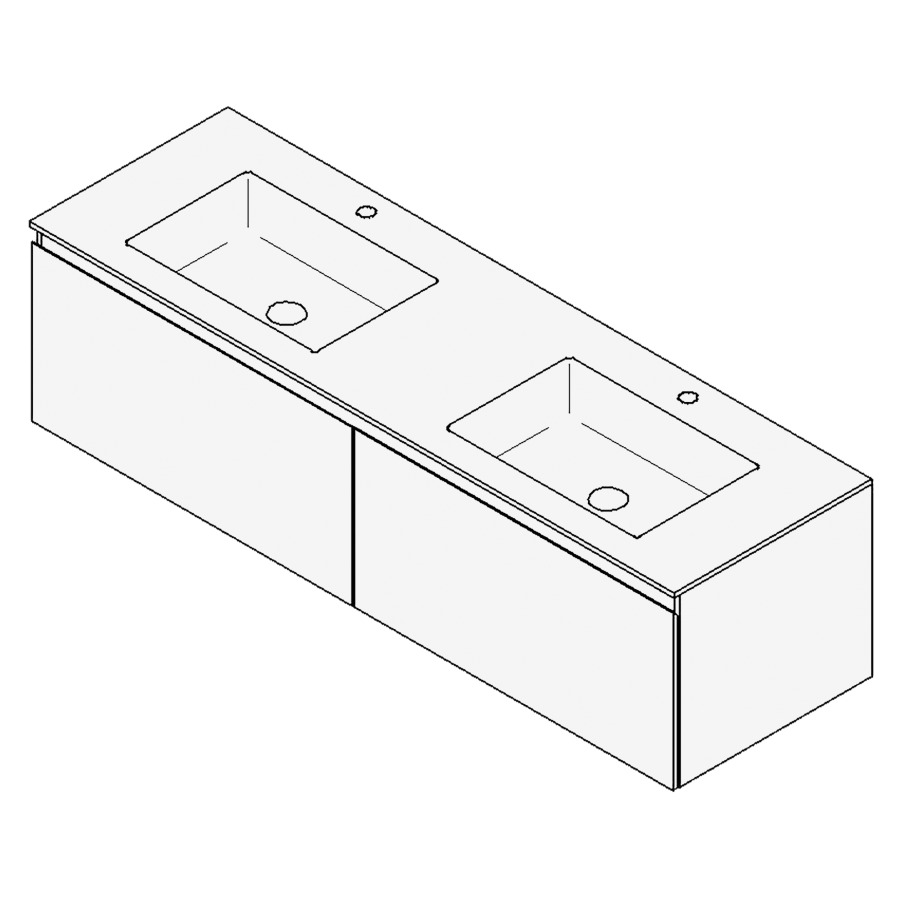 Combinaison de meuble GUFO
160,0 x 45,0 x 55,0 cm
recouvrement matériel minérale
avec élément inférieur
pour 2 lavabos à encastrer
Wave/Corner II
2 éléments à chacun 1 tiroir