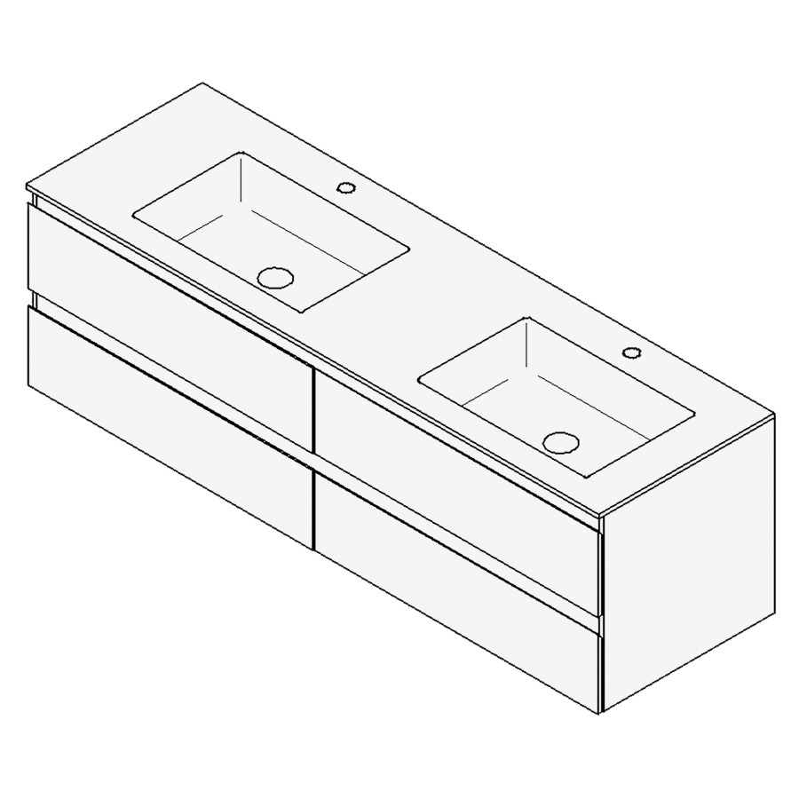 Combinaison de meuble GUFO
160,0 x 50,0 x 55,0 cm
recouvrement matériel minérale
avec élément inférieur
pour 2 lavabos à encastrer
Wave/Corner II
2 éléments à chacun 2 tiroirs