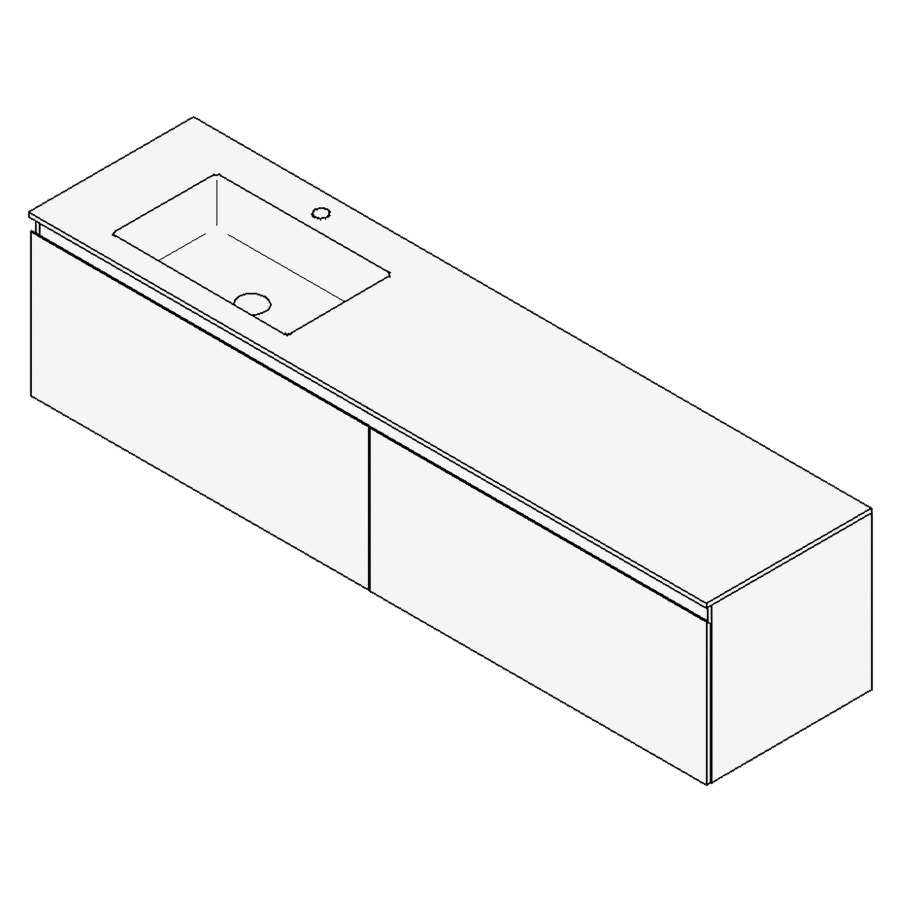Combinaison de meuble GUFO
180,0 x 45,0 x 47,0 cm
recouvrement matériel minérale
avec élément inférieur
pour lavabo à encastrer Wave/
Corner I à gauche
2 éléments à chacun 1 tiroir