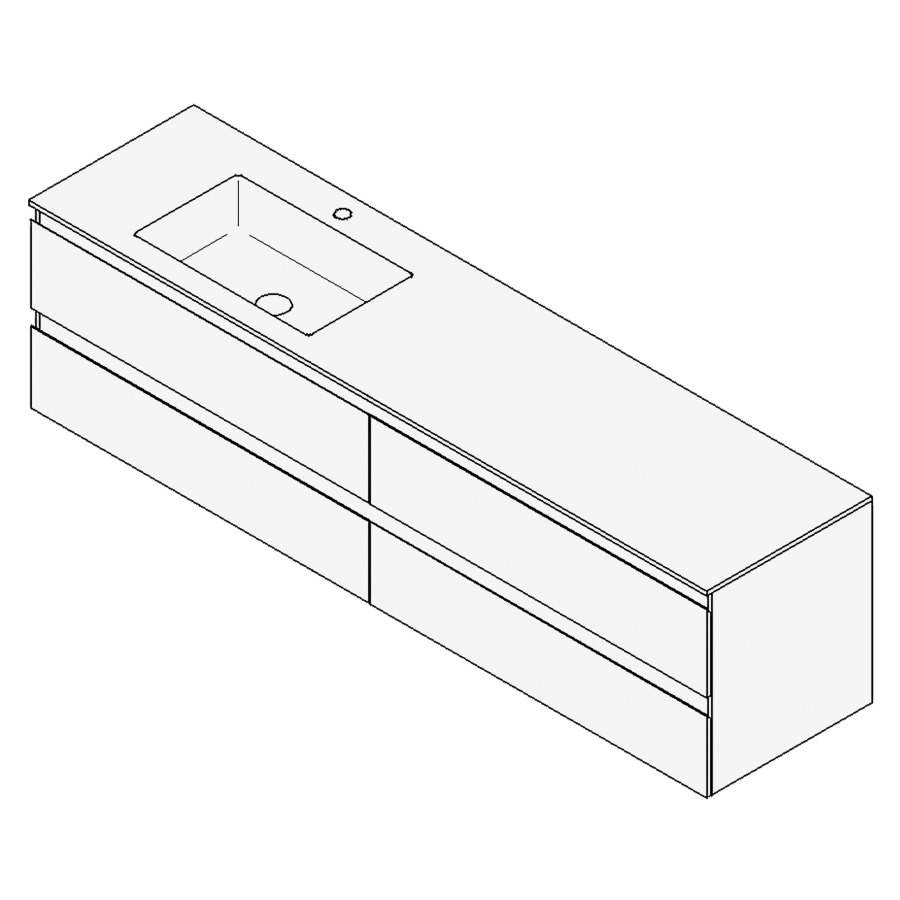 Combinaison de meuble GUFO
180,0 x 50,0 x 47,0 cm
recouvrement matériel minérale
avec élément inférieur
pour lavabo à encastrer Wave/
Corner I à gauche
2 éléments à chacun 2 tiroirs