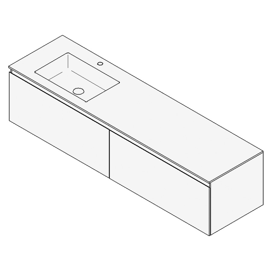 Combinaison de meuble GUFO
180,0 x 45,0 x 55,0 cm
recouvrement matériel minérale
avec élément inférieur
pour lavabo à encastrer Wave/
Corner II à gauche
2 éléments à chacun 1 tiroir
