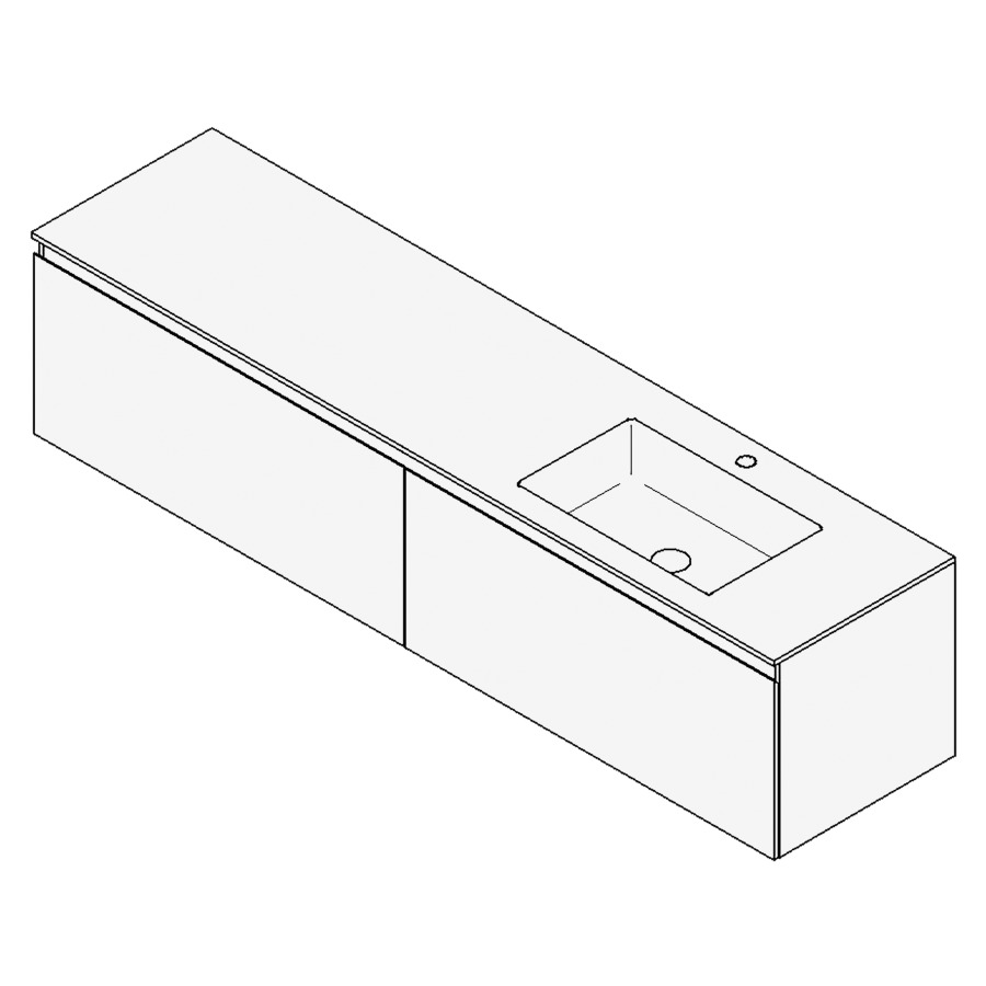 Combinaison de meuble GUFO
180,0 x 45,0 x 47,0 cm
recouvrement matériel minérale
avec élément inférieur
pour lavabo à encastrer Wave/
Corner I à droite
2 éléments à chacun 1 tiroir