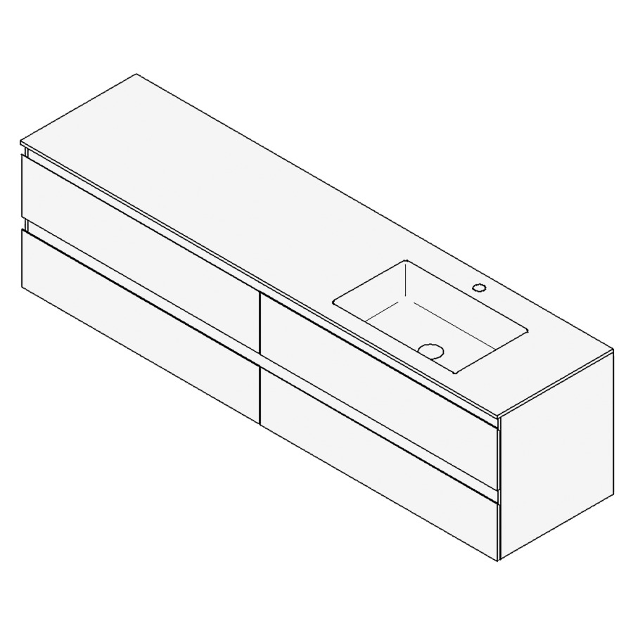 Combinaison de meuble GUFO
180,0 x 50,0 x 47,0 cm
recouvrement matériel minérale
avec élément inférieur
pour lavabo à encastrer Wave/
Corner I à droite
2 éléments à chacun 2 tiroirs