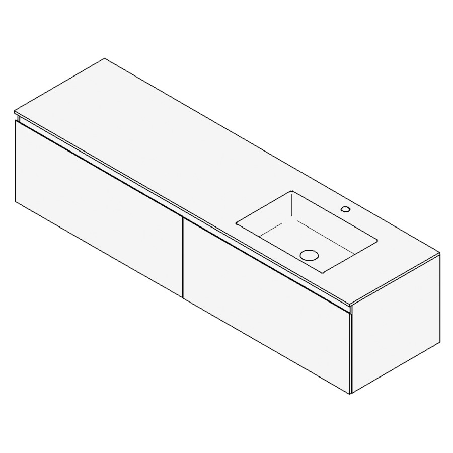 Combinaison de meuble GUFO
180,0 x 45,0 x 55,0 cm
recouvrement matériel minérale
avec élément inférieur
pour lavabo à encastrer Wave/
Corner II à droite
2 éléments à chacun 1 tiroir