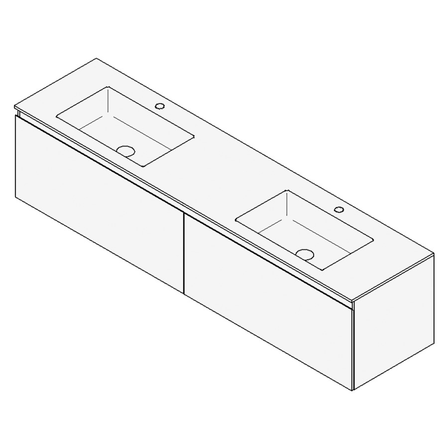 Combinaison de meuble GUFO
180,0 x 45,0 x 47,0 cm
recouvrement matériel minérale
avec élément inférieur
pour 2 lavabos à encastrer
Wave/Corner I
2 éléments à chacun 1 tiroir